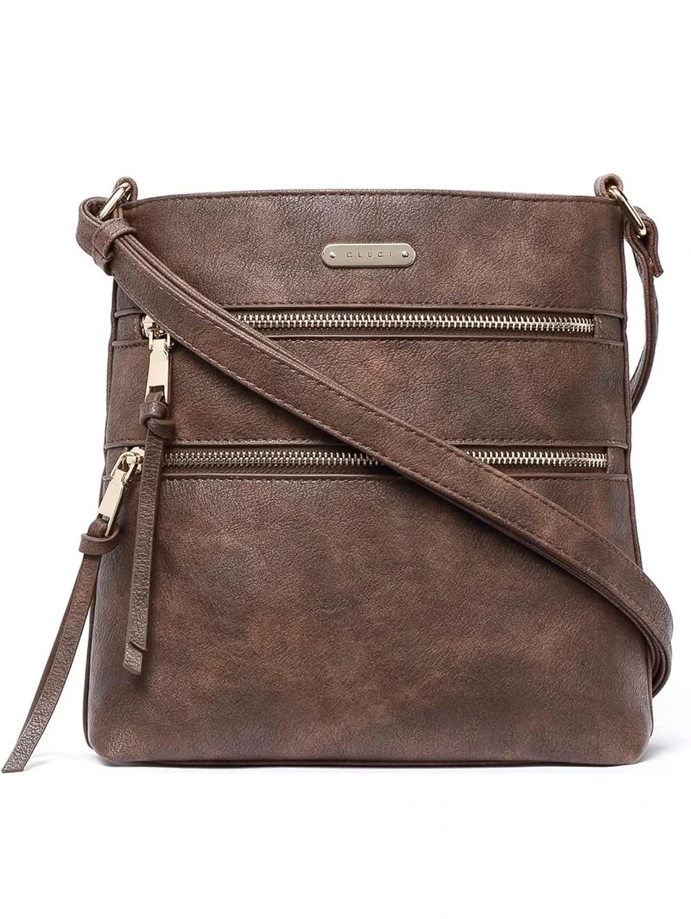 CLUCI Coffee Brown Multi-Zip Crossbody Bag